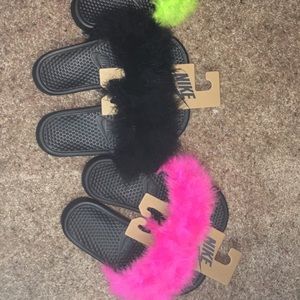 Pink or Black Fur Nike Slides